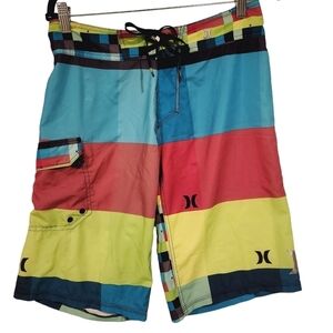 Hurley Phantom Hybrid Neon Stripe Boardshorts‎ Cargo Pockets Stretch Activewear